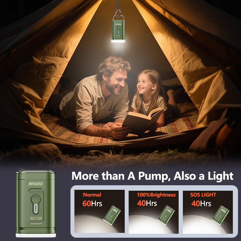MFIAHUI 2026 Portable Air Pump With Retractable Keychain & 3-Adjustable Lights For Quick Inflate And Air Extraction Camping Travel Home Storage Inflatable Sleeping Bag Airbed Outdoor Equipment