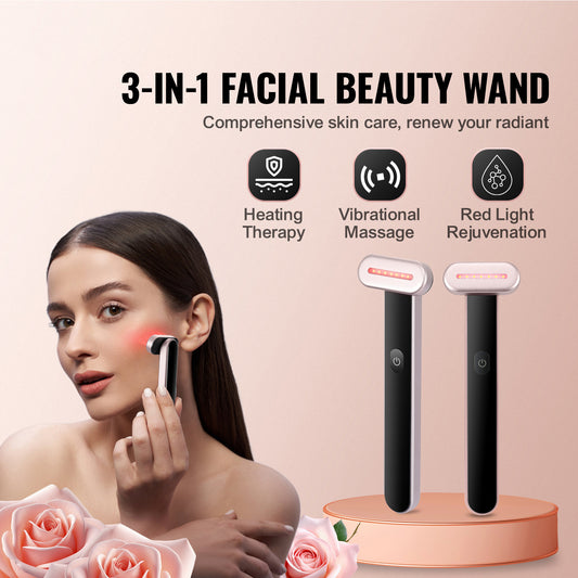 3 in 1 Red Light Therapy Wand For Face, 7Color LED Facial Wand Red Light Therapy Device With Heatig Therapy Microcurrent Vibrating Massage, Portable LED Beauty Wand For Face, Neck