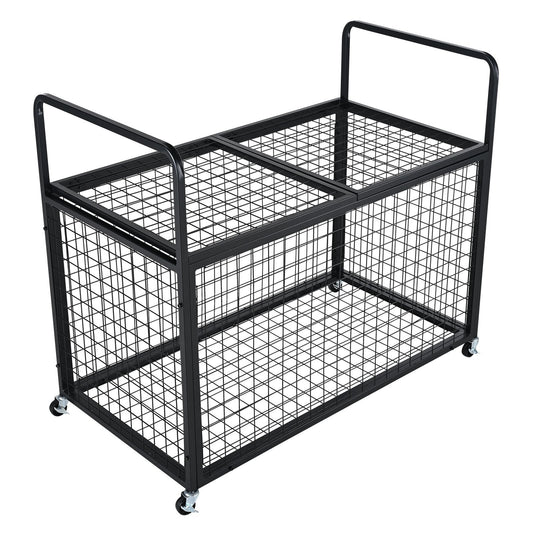 Rolling Sports Ball Storage Cart, Lockable Basketball Cage With Double Lids, Sport Equipment Holder Organizer For Indoor Outdoor, Steel Storage Rack For Garages, Playgroup, Gym And Schools