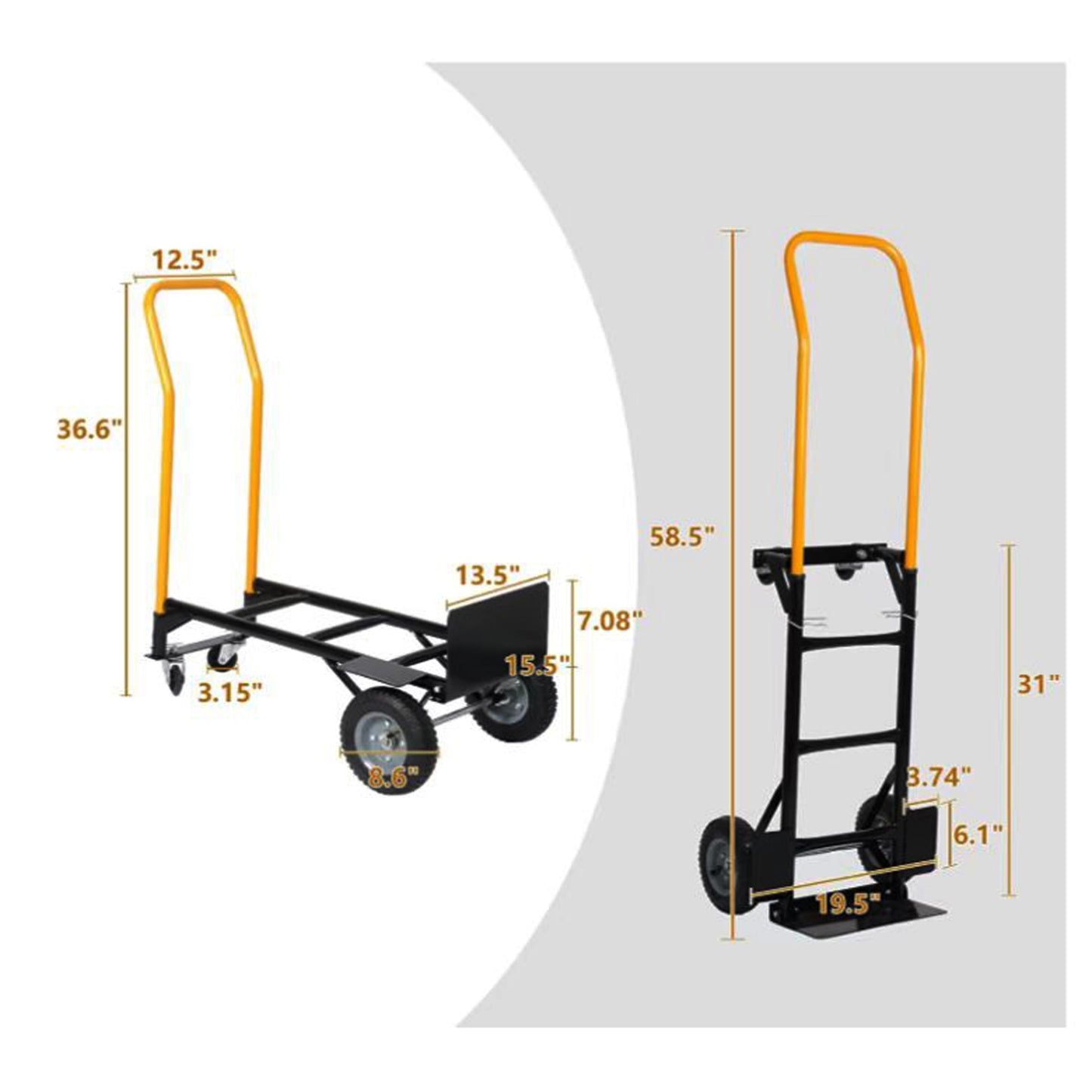 Dual Purpose Hand Truck Dolly Cart, 2 4 Wheel, Swivel Wheels, 330 Lbs Capacity