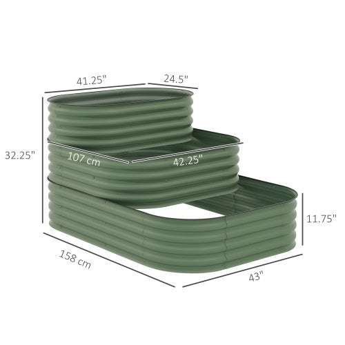 Outsunny 3-Tier Galvanized Steel Raised Garden Bed Kit, 62.25 X 43 X 32.25, 3 Combining Planter Boxes With Rubber Strip Edging, Open Bottom For Backyard, Garden, Patio, Green