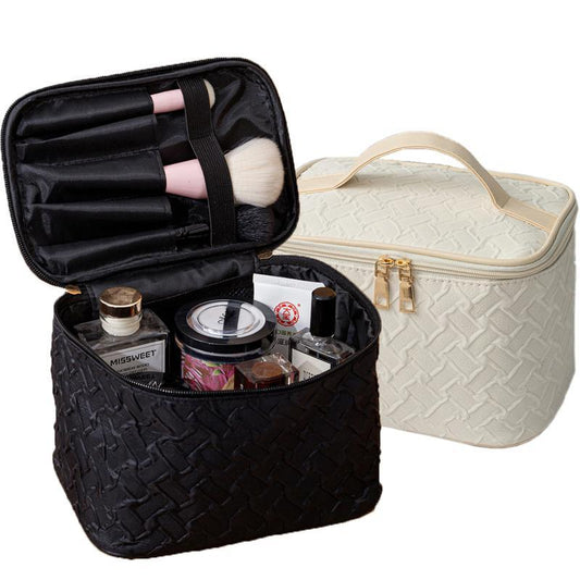 Black White Umizolco Premium Large Capacity Portable Travel Makeup Bag, Multi FunctionalCosmetic Organizer, Stain Resistant, HandheldSquare Bag