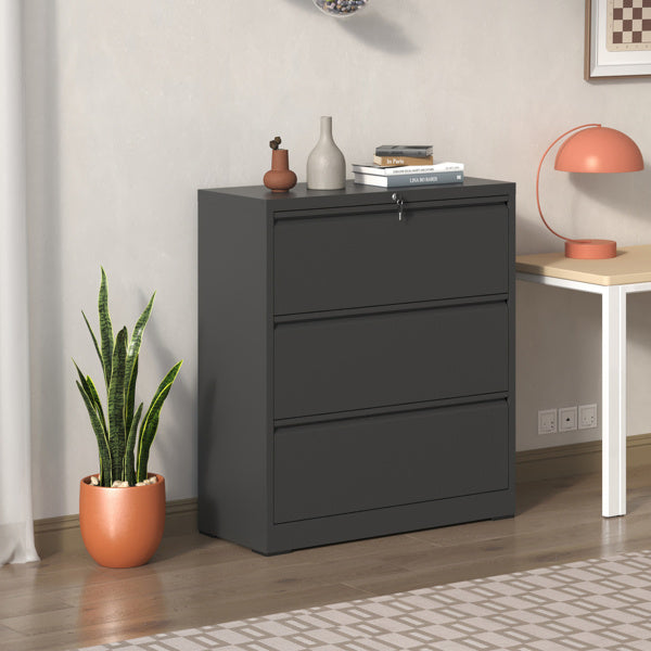 3 Drawer Lateral File Cabinet With Lock Heavy-Duty Metal Filing Cabinet For Home Office, Wide Storage For Letter Legal A4 F4, Silent Full-Extension Slides, Anti-Tilt Safety
