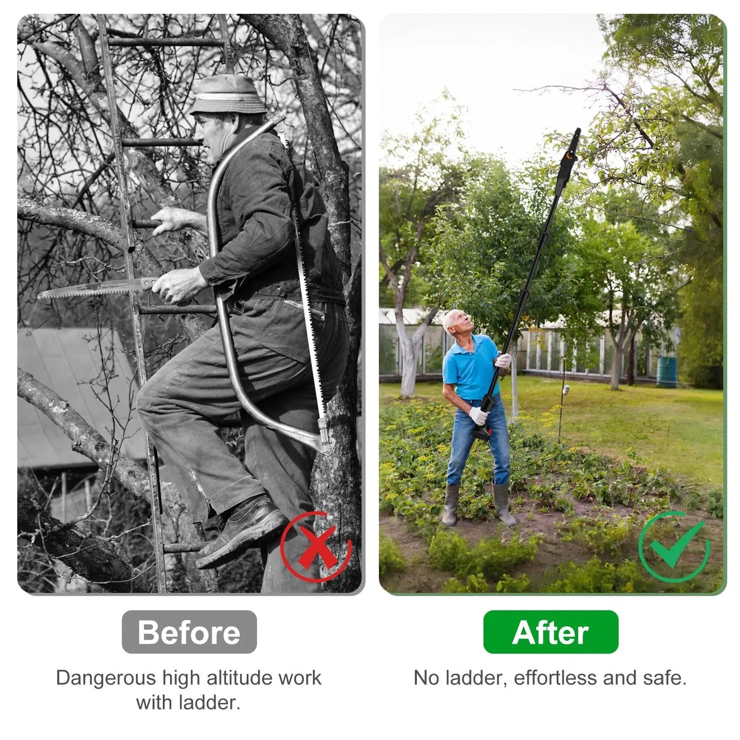 6in Cordless Pole Saw 7.4FT Maximum Extendable Length 35FT S Speed Electric Pole Chainsaw 2Pcs 3.0Ah Batteries And Charger Included For Pruning Trimming