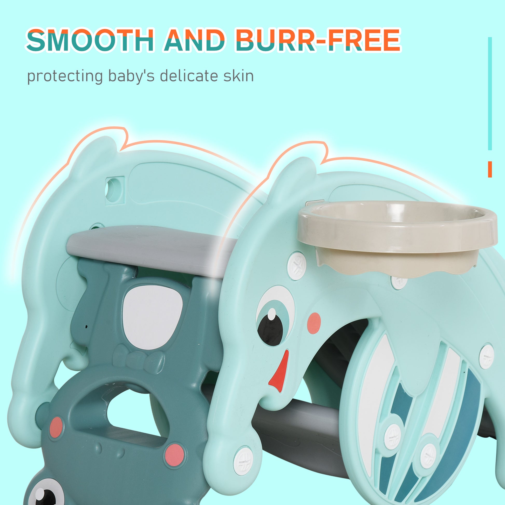 Children's toy with smooth surface on a light blue background