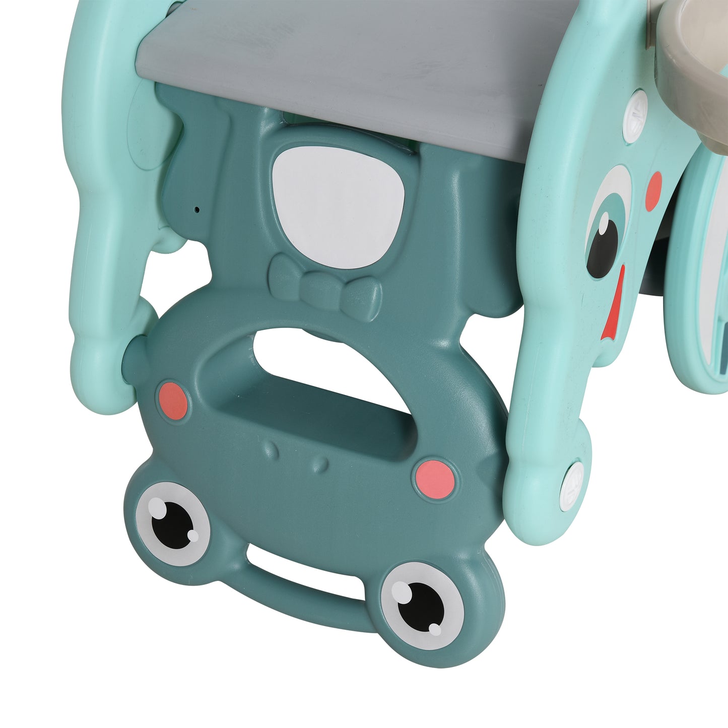 Children's plastic slide with cartoon face design on a white background