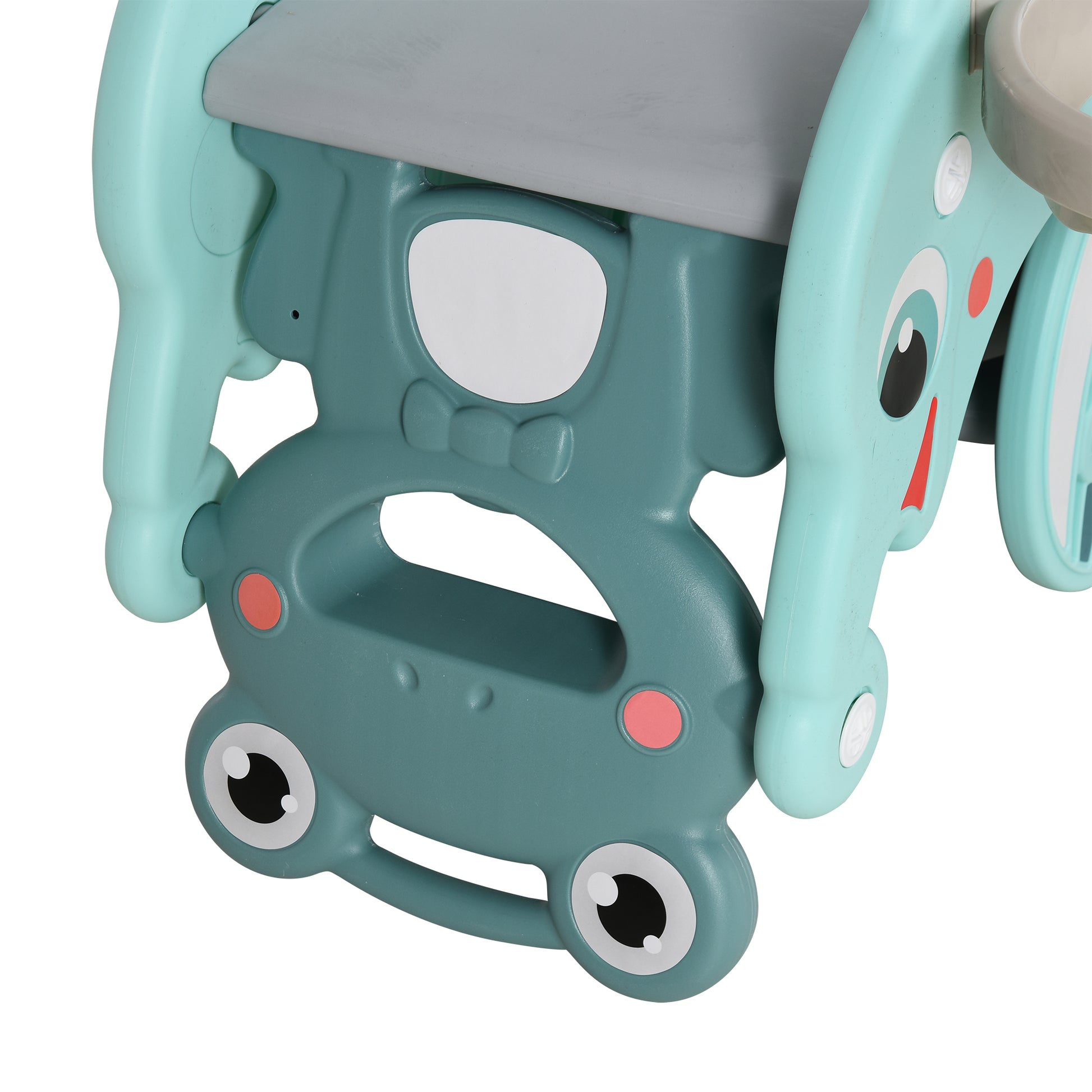Children's plastic slide with cartoon face design on a white background