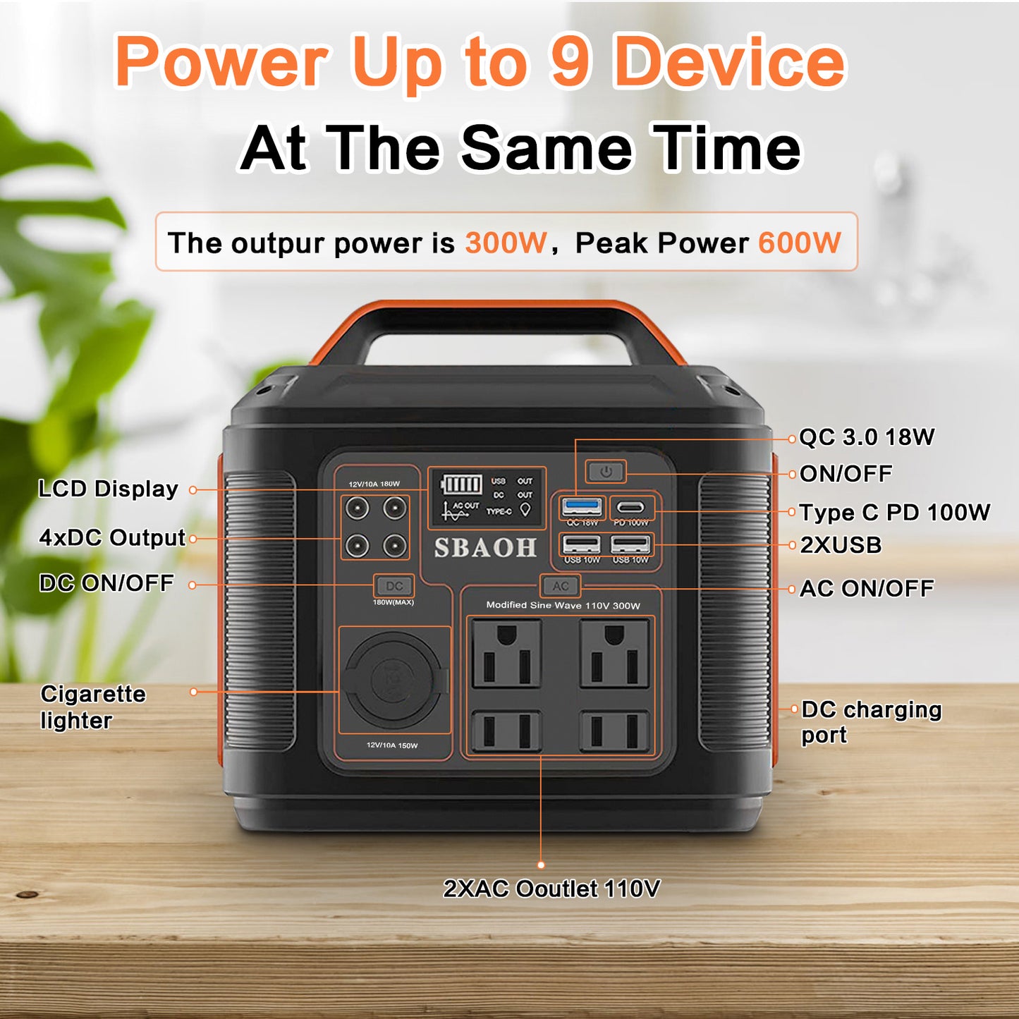 US Plug Portable Power Station P302,300W 296Wh Backup Lithium Battery, Solar Generator For Home And Outdoor Emergency Power Supply