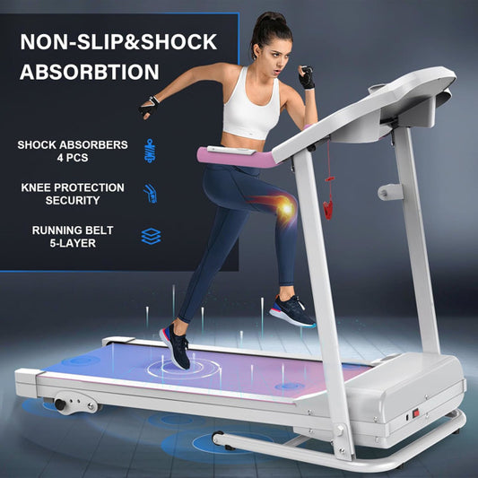 Pink Compact Folding Treadmill For Home - 2.5HP Quiet Brushless Motor, 3-Level Incline, 7.5 MPH, Shock Absorption, Space-Saving Design For Running, Walking - Treadmill For Small Spaces & Home Use