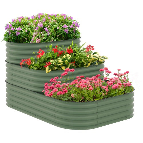 Outsunny 3-Tier Galvanized Steel Raised Garden Bed Kit, 62.25 X 43 X 32.25, 3 Combining Planter Boxes With Rubber Strip Edging, Open Bottom For Backyard, Garden, Patio, Green