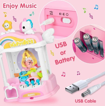 Pink Mini Claw Machine Unicorn Toy Suitable For Children Aged 6-8 Arcade Game Vending Machine, With LED Lights And Adjustable Sound Gift