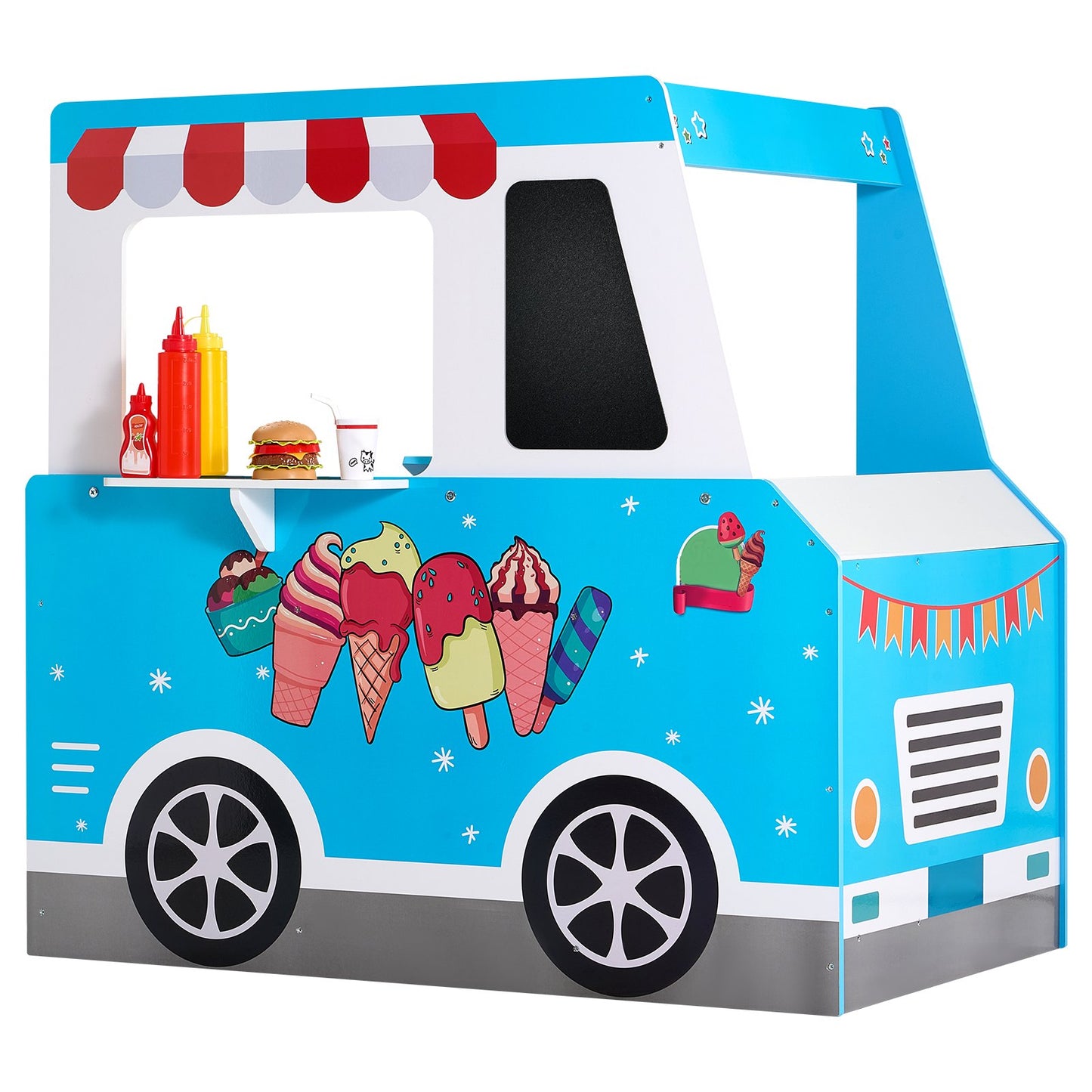 Ice Cream Truck Wooden Playset Pretend Play Stand For Kids Aged 3-7