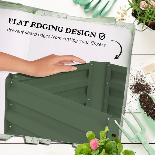 Outsunny Galvanized Raised Garden Bed, 24 X 24 X 11.75 Outdoor Planter Box With Trellis Tomato Cage And Open Bottom For Climbing Vines, Vegetables, Flowers In Backyard, Garden, Patio, Green