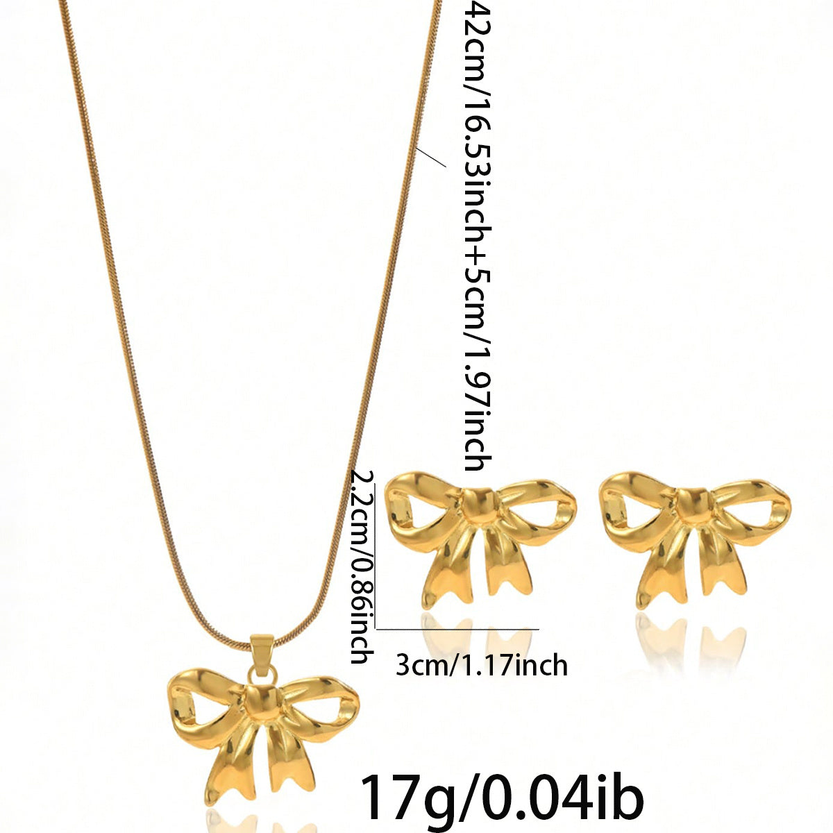 Lxalry 18K Gold Plated Bow Mirror Jewelry Set  Hypoallergenic Skin Safe Necklace  Earrings For Weddings Gifting, Never Fade Adjustable Luxury With Precision-Cast Ribbon