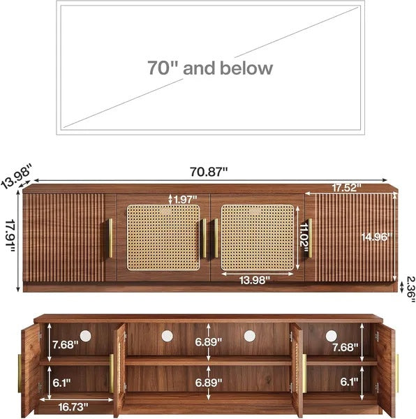 Mid-Century Rattan TV Stand Storage Modern Console