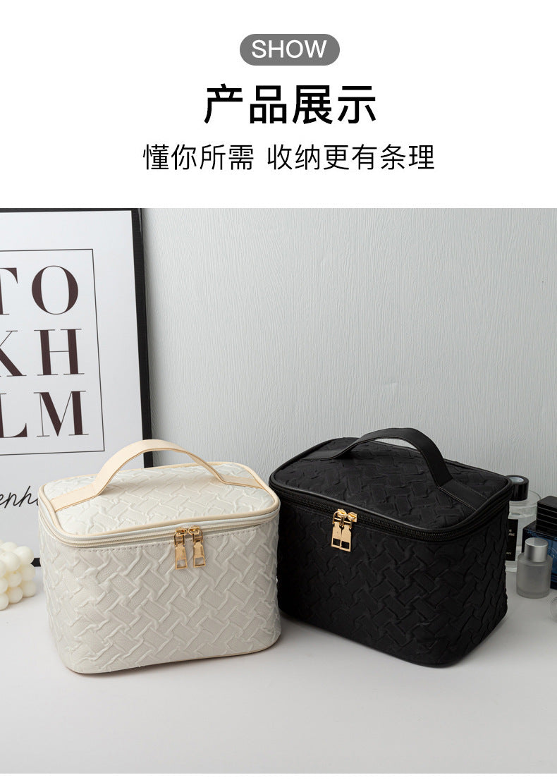 Black White Umizolco Premium Large Capacity Portable Travel Makeup Bag, Multi FunctionalCosmetic Organizer, Stain Resistant, HandheldSquare Bag