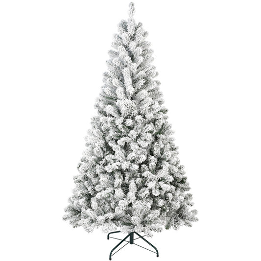 Artificial 5ft Flocked Christmas Tree With 407 PVC Branch Tips, Round Head, Foldable Base For Indoor Holiday Decorating