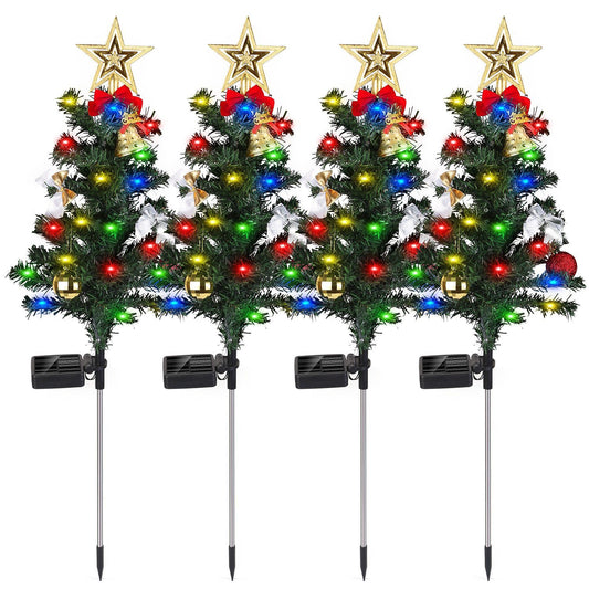 4Packs Solar Christmas Tree Lights Xmas Garden Decorations Tree Stake Lamp 20LEDs Solar Decor Light With Constant And Flashing Mode For Pathway Yard Patio Landscape