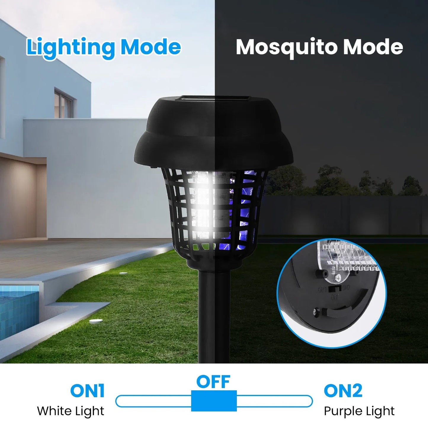 Solar Mosquito Zapper 4-Pack Dual Purple UV & White LED Modes, 532 V Electric Shock, Auto On Off, 800 MAh Rechargeable Battery, Waterproof Torch For Yard, Garden, Patio