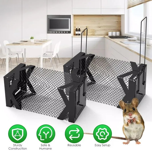 Humane Mouse Trap Cage, Non-Lethal  No Electricity Glue Chemicals , Heavy Duty 1.15mm Metal  Rustproof , Easy Catch & Release For Mice Voles Hamsters, Indoors Outdoors Use
