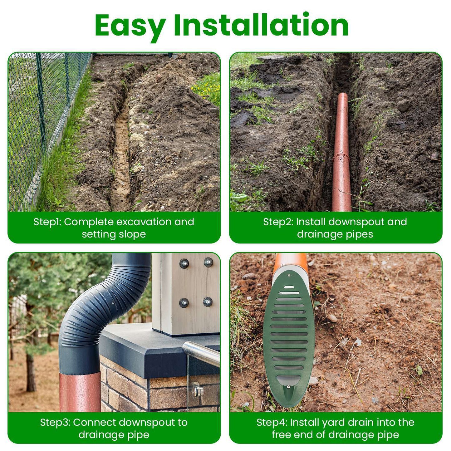 1Pc 4Inch Green Angled Yard Drainage Pipe With Sloped Grate Yard Drain Emitter For Sump Discharge Downspout Extensions Inlet Outlet Yard Drain Compatible With 4in Connections