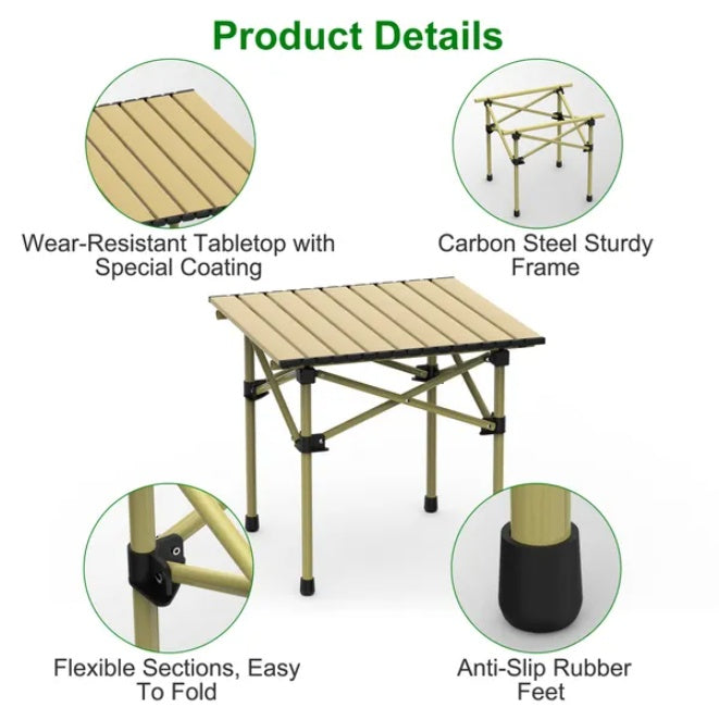 Portable Lightweight Carbon Steel Roll Picnic Barbecue Table