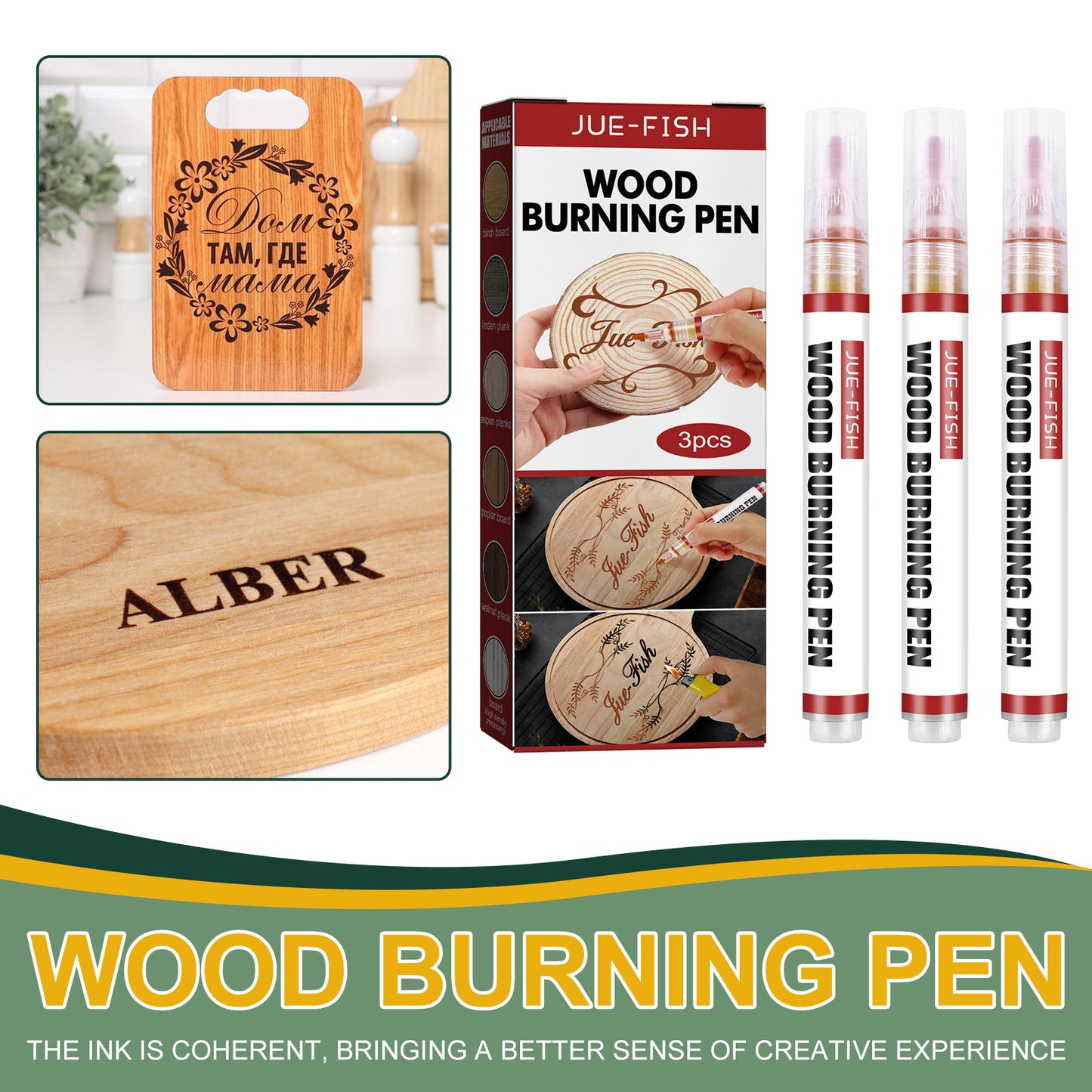 Scorch Pen Marker - Wood Burning Pen, Chemical Heat Sensitive Marker For Wood And Crafts - Versatile Kit With Fine Round Tip, Bullet Tip And Oblique Tip - Easy Application