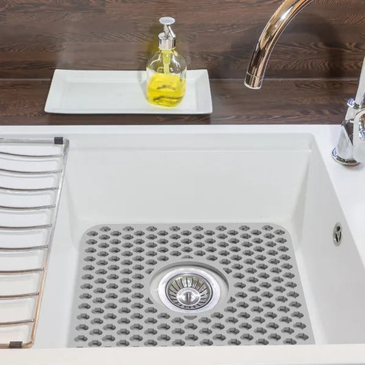 Silicone Grid Sink Mat With Central Drain Hole Non-Slip Kitchen Stainless Steel Sink Protector
