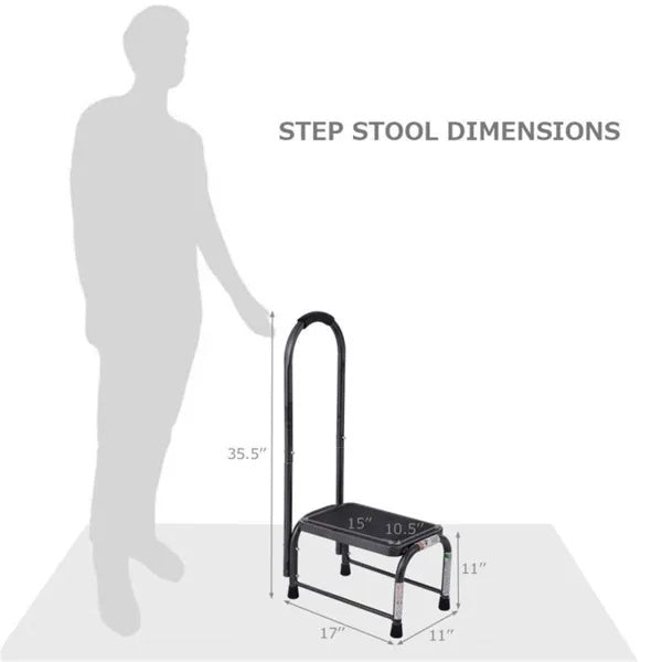 330 Lbs Capacity Step Stool - Heavy-Duty Powder-Coated Iron, Large Non-Slip Platform  Armrest For Safety