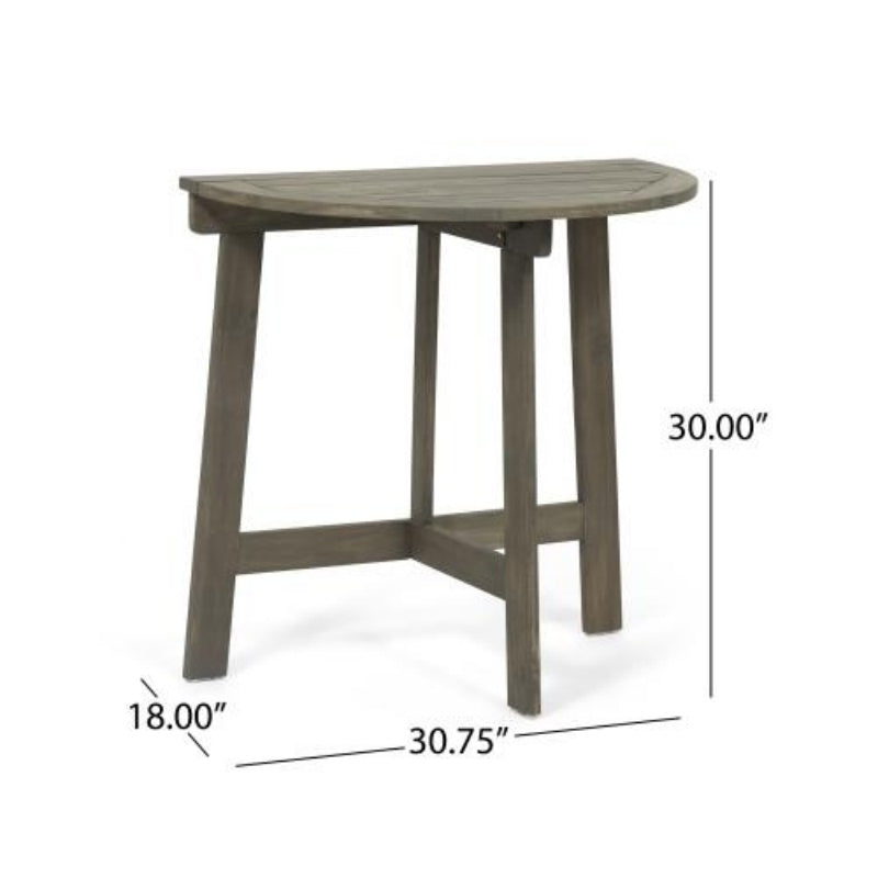 Outdoor Semi-circular Folding Acacia Wood Bistro Dining Table, Natural