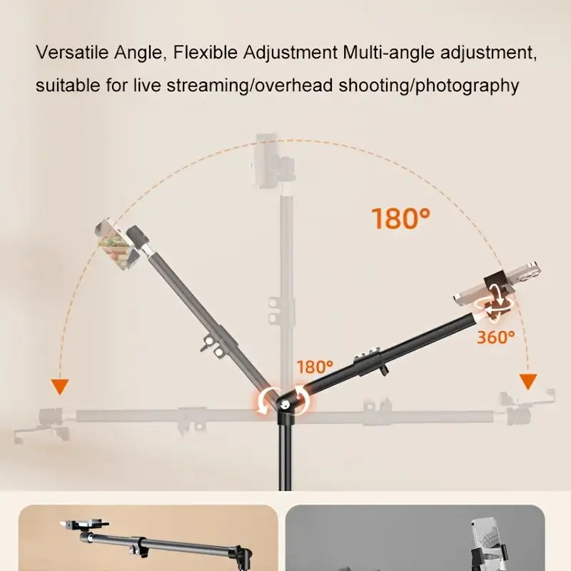 Adjustable 67-Inch Metal Floor Phone Tripod With Telescopic Arm, Suitable For Outdoor And Indoor Mobile Live Streaming And Photography - Mother's Day Gift, Photography Equipment ,Adjustable Height St