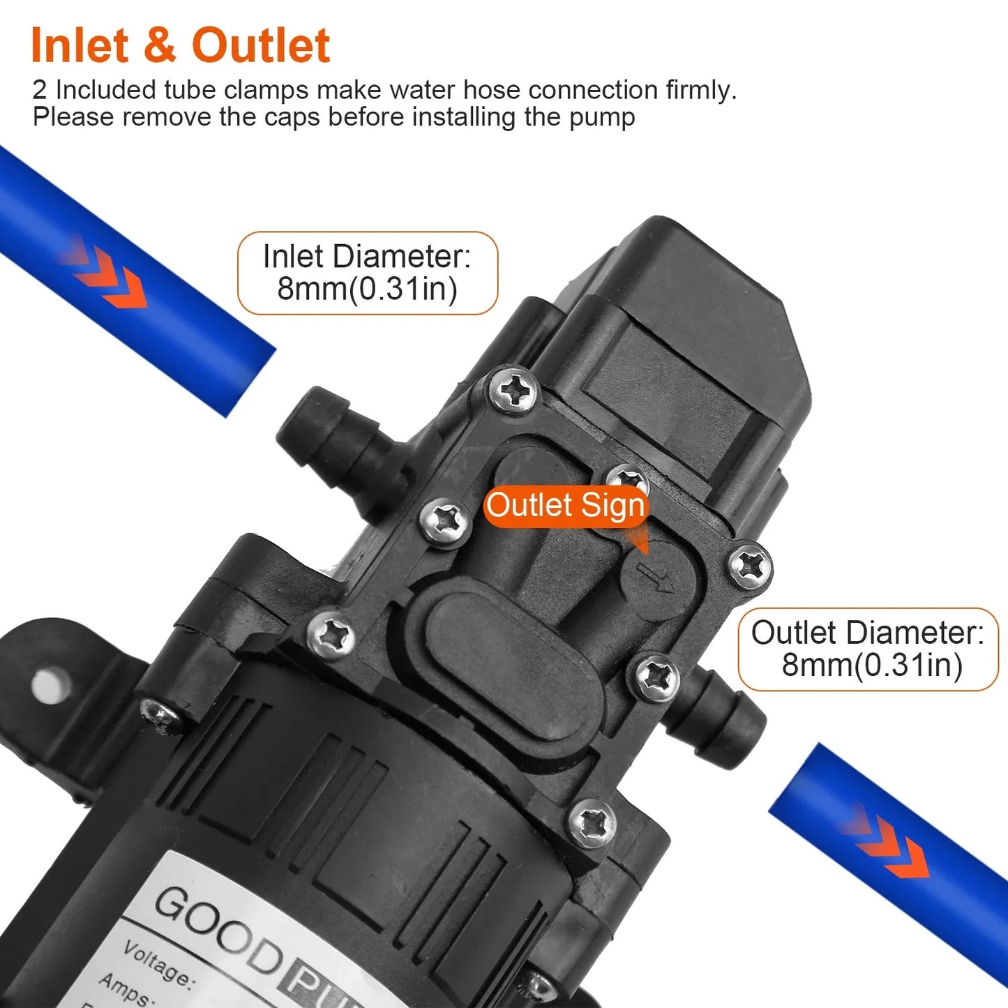 12V Water With 2 Hose Clamps 130PSI Self Priming Sprayer 70W Electric Diaphragm Water 6L Min For RV Camper Marine Boat