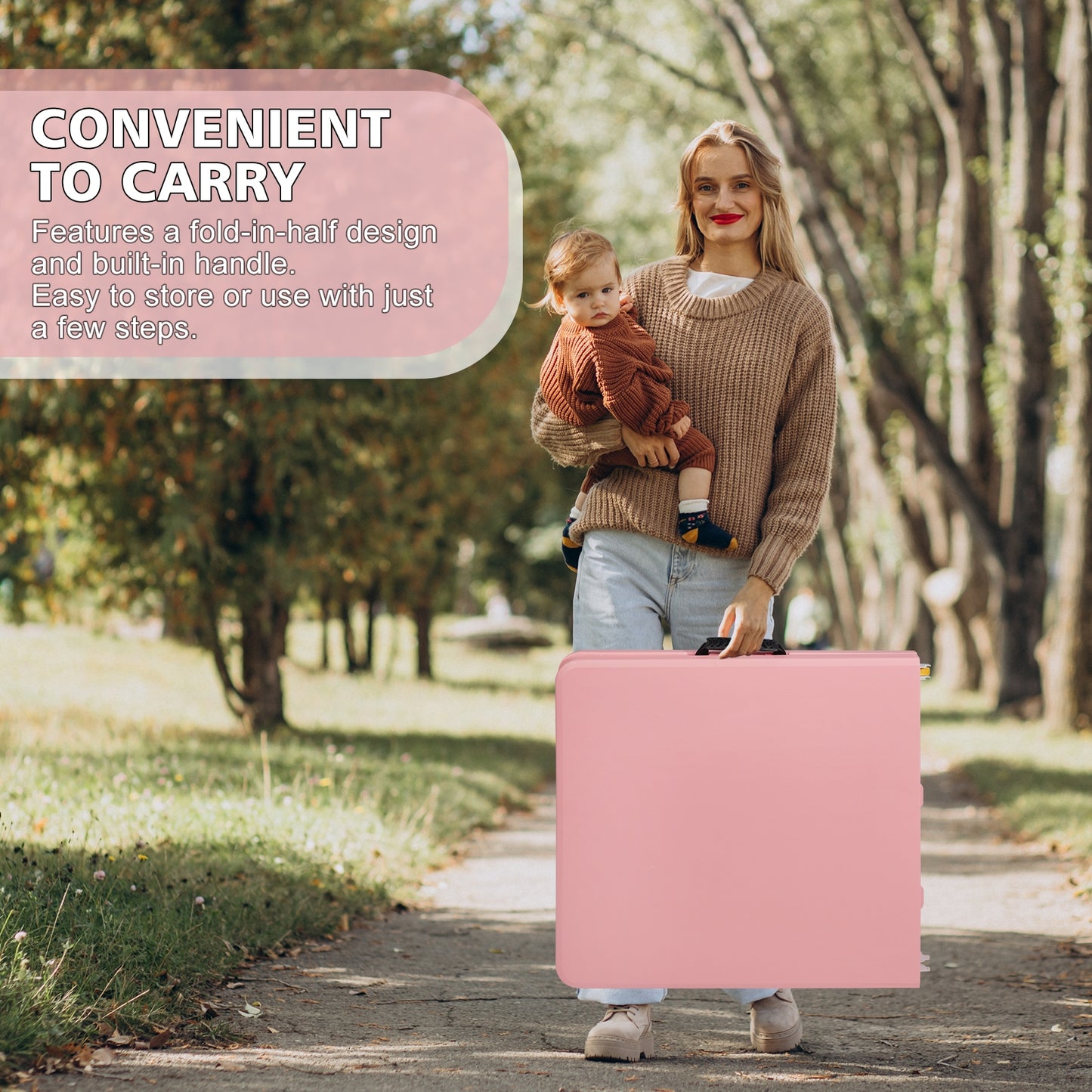 4ft Pink Portable Folding Table Indoor&Outdoor Maximum Weight 135KG Foldable Table For Camping