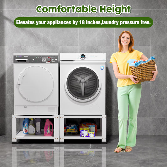 Laundry Pedestal 18 Inch Height, Washer And Dryer Pedestals With Storage Shelf, 700lbs Weight Capacity Washing Machine Stands For Most Washers And Dryers,Assembly Required 2 Pack