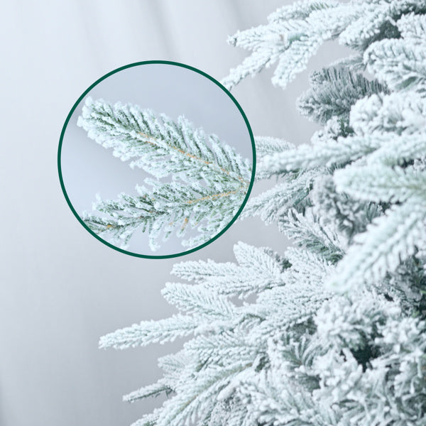 Artificial 4ft Flocked Christmas Tree With 856 PE PVC Mixed Branch Tips, 150L Warm White Led, Steel Wire Wire, Hinged Premium & Foldable Base For Indoor Holiday Decorating