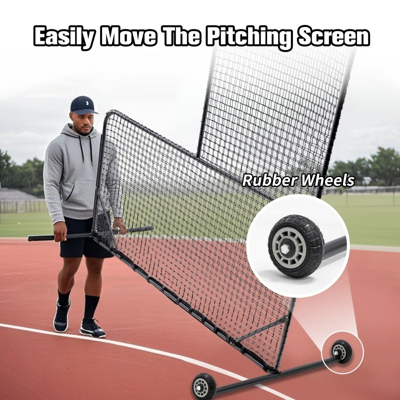 Portable Type Baseball Hitting Cage Net, Wheeled Baseball Pitching Net 84 Inches High X 84 Inches Wide, With 42 Inches X 42 Inches Opening, Including Tote Bag