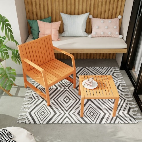 2-Piece Indoo Outdoor Furniture Set 1 Chairs & 1 Coffee Tables Waterproof PP Material - Easy Assembly Patio Conversation Set