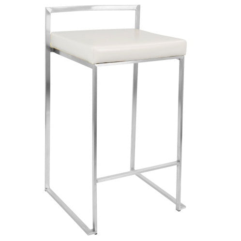 Fuji Contemporary Stackable Counter Stool In White Faux Leather By LumiSource - Set Of 2