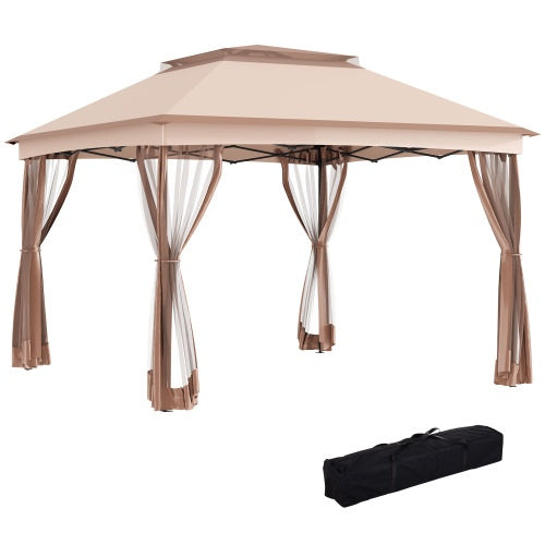 Pop-up Awning, Outdoor Patio Gazebo Shelter With Detachable Zipper Net, Instant Event Tent With 114 Square Feet Of Shade And Backyard, Garden, Khaki Carrying Bag