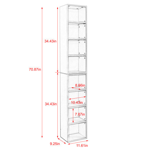8 Tier Media Tower, CD DVD Slim Locker With Adjustable Shelves, High & Narrow Bookshelf Display , Suitable For Home Office, Multifunctional Double Deck Bookshelf