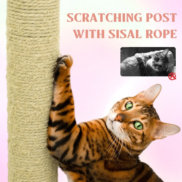 71 Inch Flower Cat Tree With Large Condo Removable Flower Cushion And Hammock Pink