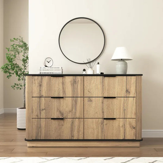 Modern Multi-functional Six-drawer MDF Cabinet,The Perfect Combination Of Rounded Corners And Multifunctional Design, With Product Dimensions