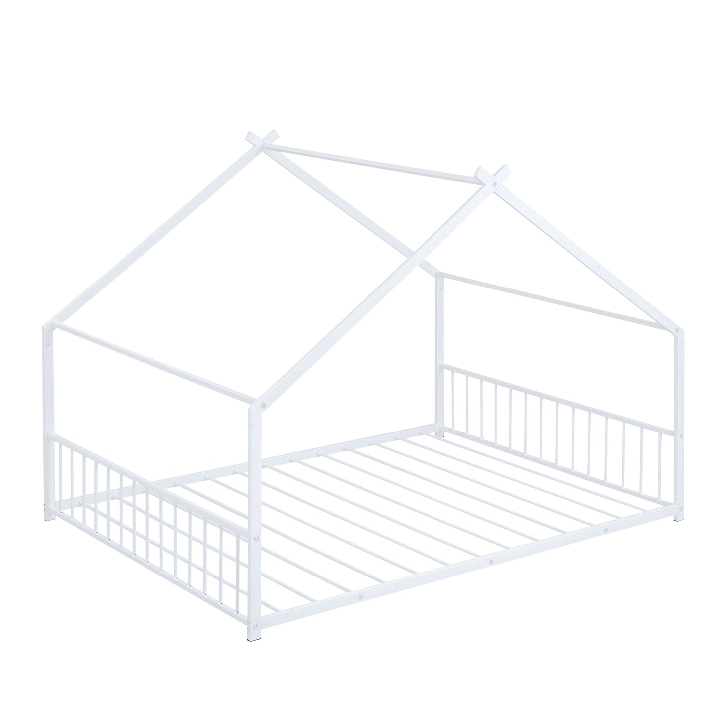 Full Size Metal House Montessori Bed, White