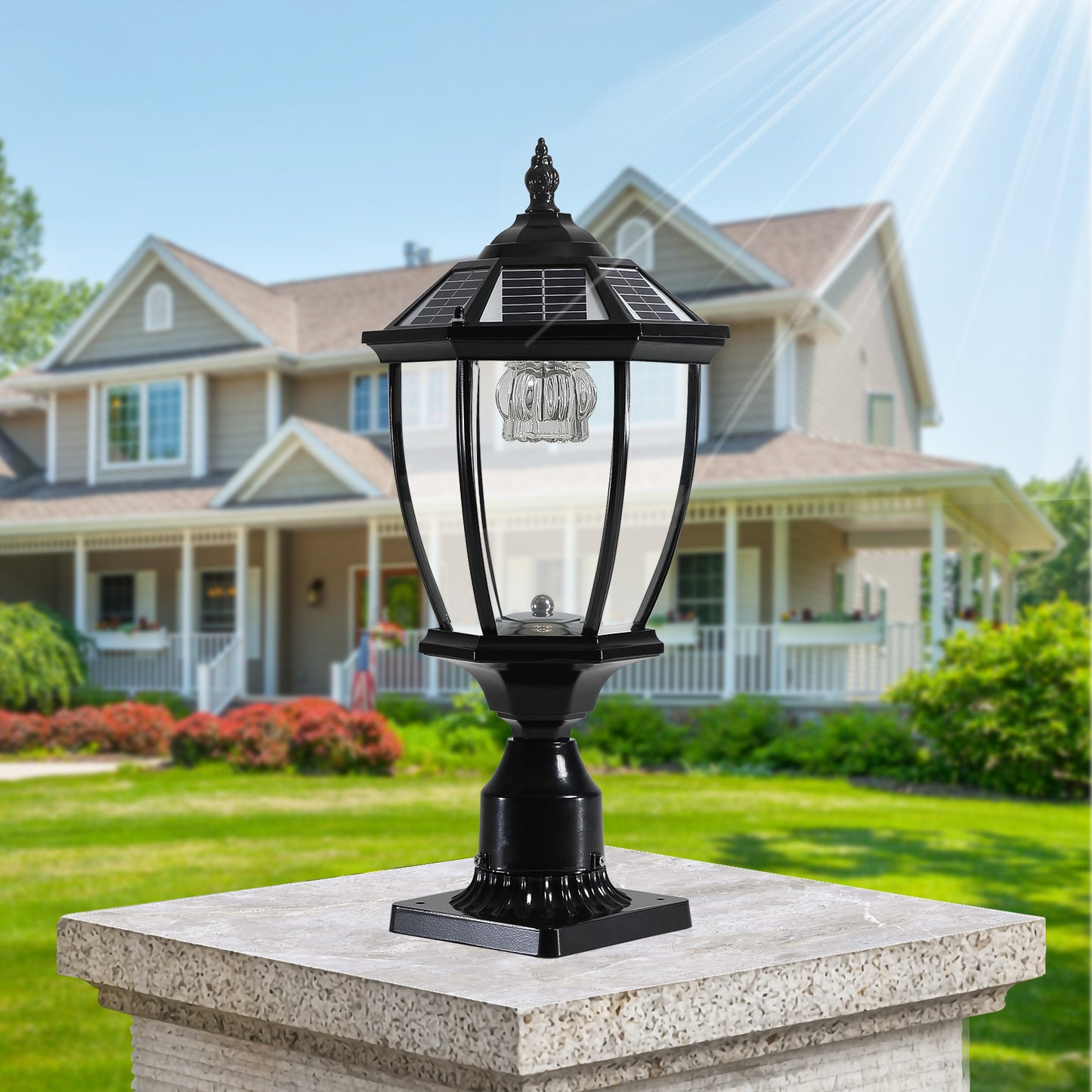 2-Pack Black Solar Powered LED Outdoor Lantern, Vintage Garden Light With Elegant Glass Design For Pathways, Yards, And Patios