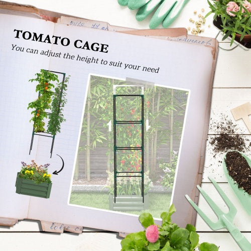 Outsunny Galvanized Raised Garden Bed, 24 X 24 X 11.75 Outdoor Planter Box With Trellis Tomato Cage And Open Bottom For Climbing Vines, Vegetables, Flowers In Backyard, Garden, Patio, Green
