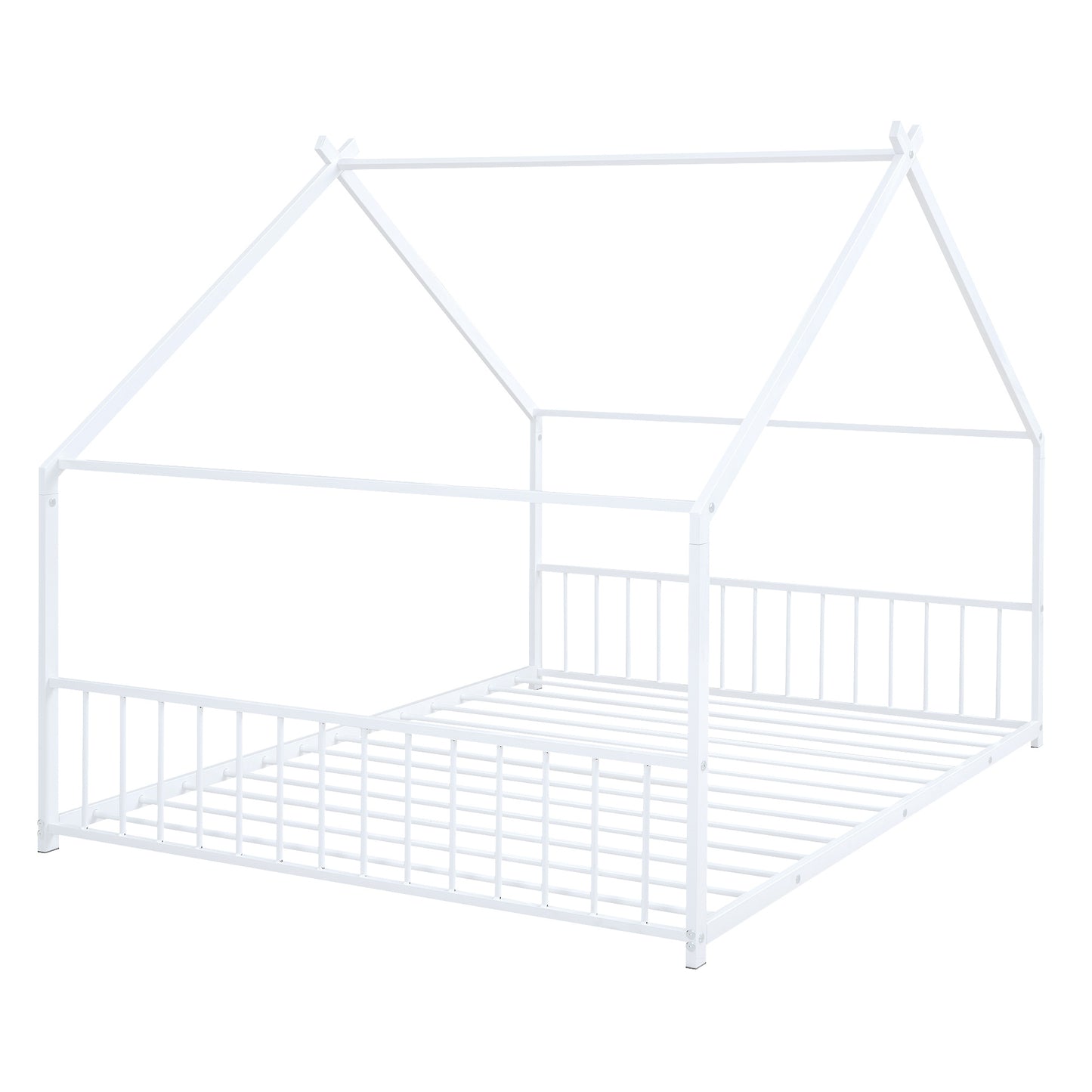 Full Size Metal House Montessori Bed, White