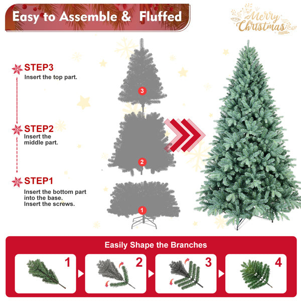 Dropship Artificial 8ft Blue Green Tint Christmas Tree With 2458 PE PVC Mixed Branch Tips, Memory Wire Iron Wire, Hinged Premium & Foldable Base For Indoor Holiday Decorating Dropship Artificial 8ft