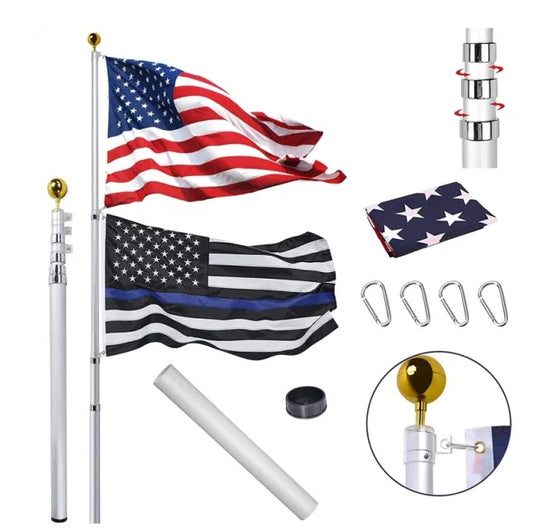 Aluminum Flagpole With US Flag And Ball