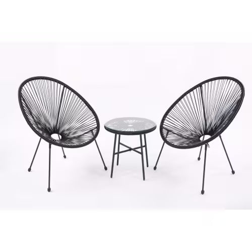 3 Piece Terrace Bistro Conversation Set With Side Table, Outdoor Flexible Rope Furniture With Coffee Table