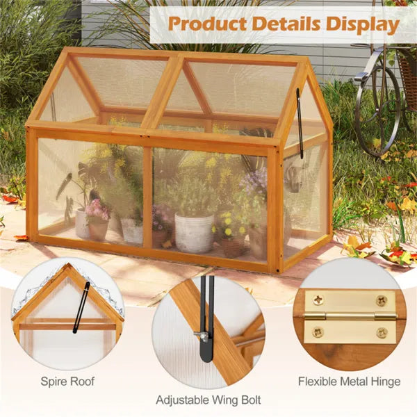Orange Portable Garden Hot House, Sturdy Wooden Greenhouse For Vegetables Fruits Flowers (40"x21"x28")